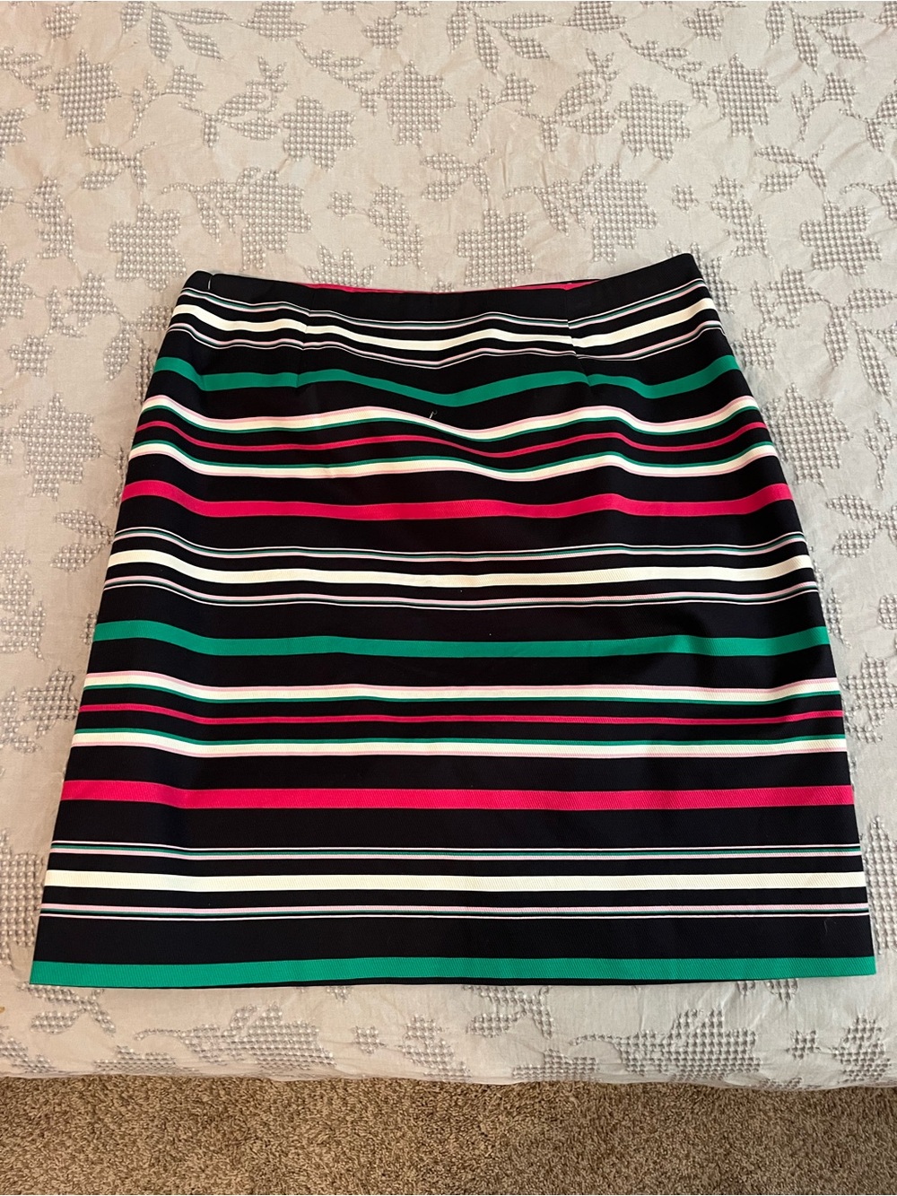 Talbot’s Classic Stripe navy Pencil Skirt with Green & Pink Stripes